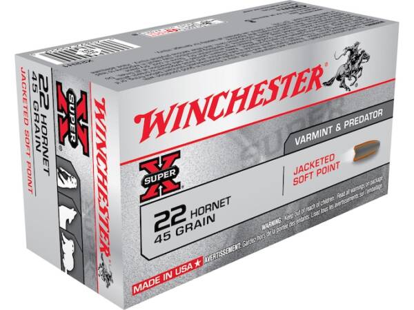 Winchester Super X 22 Hornet Ammo 45 Grain Jacketed Soft Point of 1000