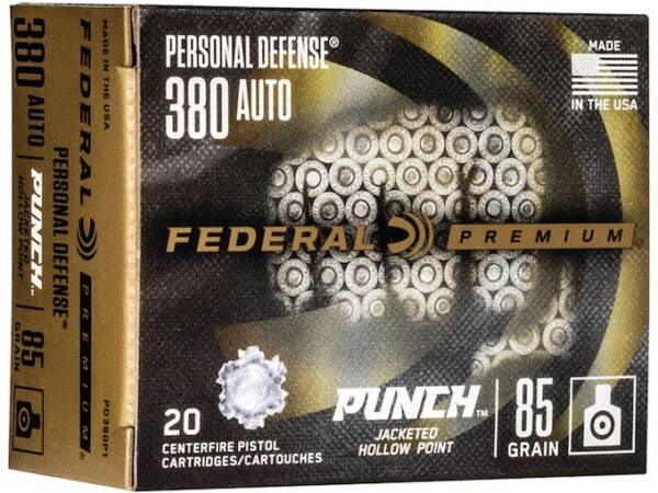 Federal Personal Defense Punch 380 ACP Ammo 85 Grain Jacketed Hollow Point