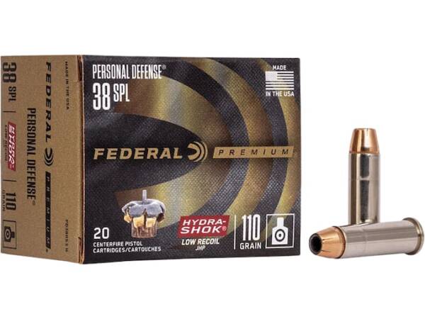 Federal Premium Personal Defense Reduced Recoil 38 Special Ammo 110 Grain Federal Hydra-Shok Jacketed Hollow Point of 1000