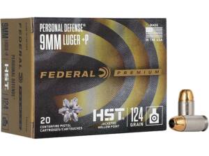 Federal Premium Personal Defense 9mm Luger +P Ammo 124 Grain Federal HST Jacketed Hollow Point