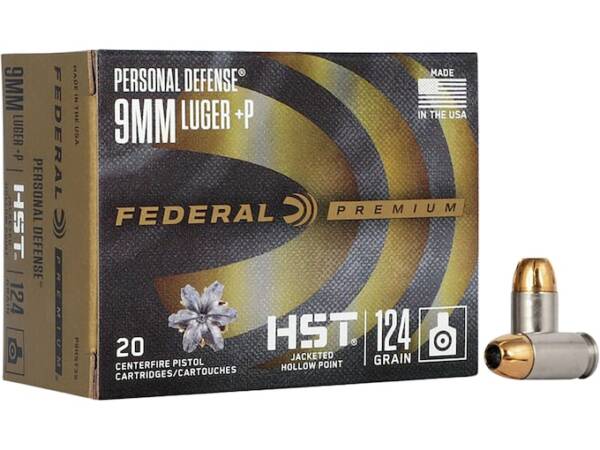 Federal Premium Personal Defense 9mm Luger +P Ammo 124 Grain Federal HST Jacketed Hollow Point
