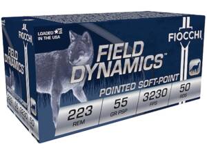 Fiocchi Field Dynamics 223 Remington Ammo 55 Grain Jacketed Soft Point of 1000