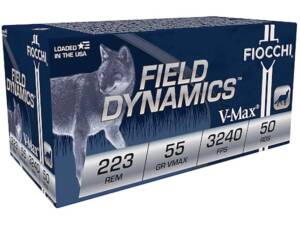 Fiocchi Field Dynamics 223 Remington Ammo 55 Grain Hornady V-Max Polymer Tip of 1000