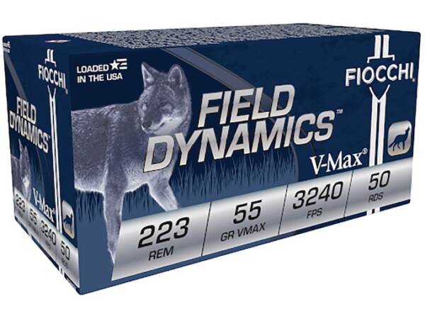 Fiocchi Field Dynamics 223 Remington Ammo 55 Grain Hornady V-Max Polymer Tip of 1000