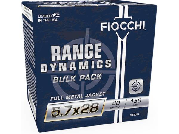Fiocchi Range Dynamics 5.7x28mm FN Ammo 40 Grain Full Metal Jacket