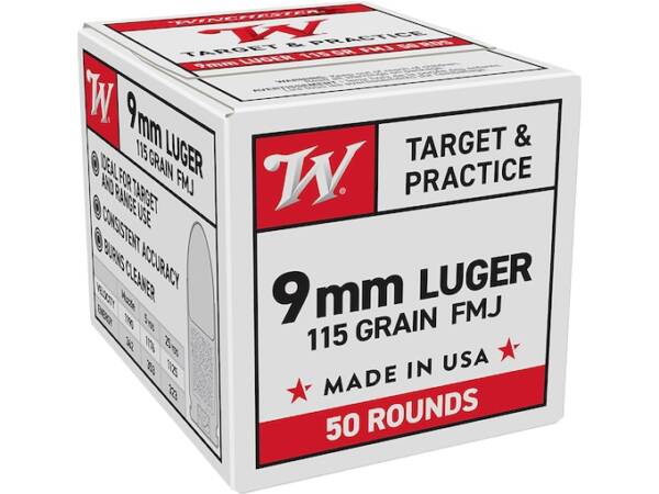 Winchester Target & Practice 9mm Luger Ammo 115 Grain Full Metal Jacket