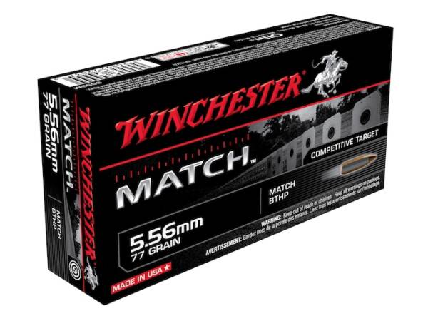 Winchester Match 5.56x45mm NATO Ammo 77 Grain Sierra MatchKing Full Metal Jacket of 1000