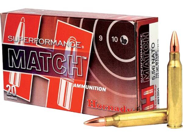 Hornady Superformance Match 5.56x45mm NATO Ammo 75 Grain Jacketed Hollow Point Box of 1000