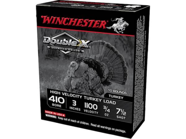 Winchester Double X Diamond Grade Turkey 410 Ammo 3" #7-1/2 Copper Plated Lead Shot 3/4 oz Box of 1000