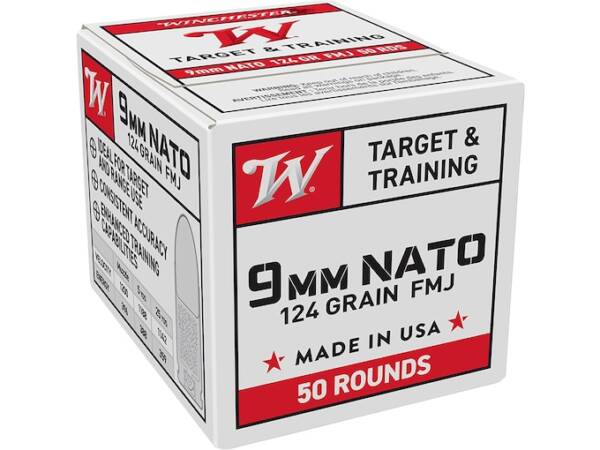 Winchester NATO 9mm Luger Ammo 124 Grain Full Metal Jacket