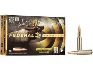 Federal Premium 308 Winchester Ammo 168 Grain Berger Hybrid Hunter Jacketed Hollow Point of 1000