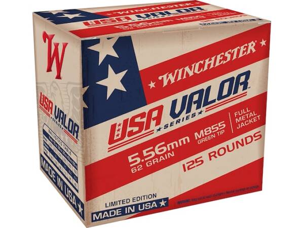 Winchester USA Valor 5.56x45mm NATO Ammo 62 Grain Penetrator Full Metal Jacket of 1000
