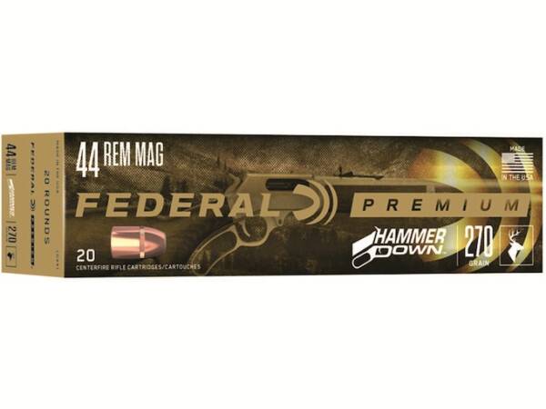 Federal Premium HammerDown 44 Remington Magnum Ammo 270 Grain Bonded Jacketed Soft Point Box of 1000
