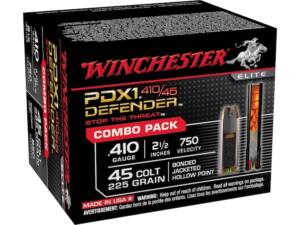 Winchester PDX1 Defender Combo Pack 45 Colt (Long Colt) 225 Grain Bonded Jacketed Hollow Point and 410 Ammo 2-1/2" BB Lead Shot 1/4 oz Box of 100