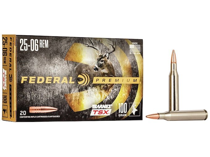 Federal Premium TSX 25-06 Remington Ammo 100 Grain Barnes Triple-Shock X Solid Hollow Point Lead Free Box of 20