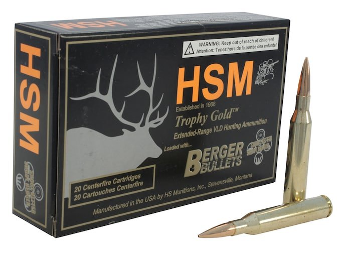HSM Trophy Gold 25-06 Remington Ammo 115 Grain Berger Hunting VLD (Very Low Drag) Jacketed Hollow Point Box of 500