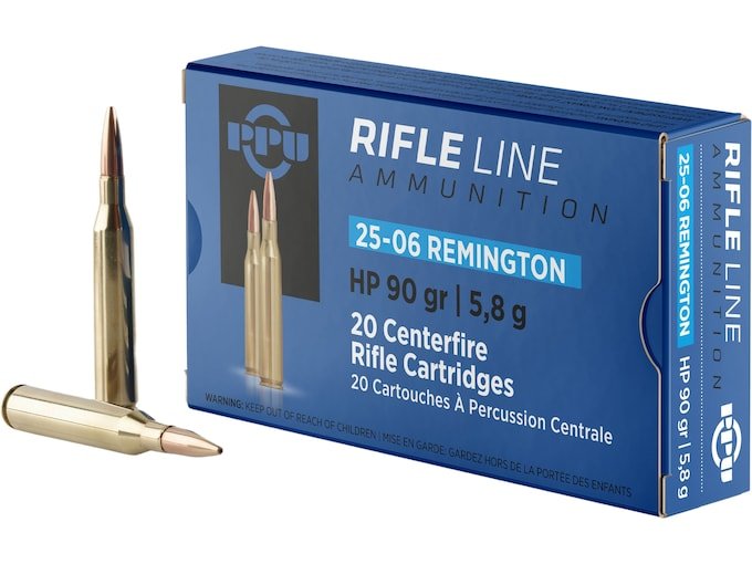 PPU 25-06 Remington Ammo 90 Grain Jacketed Hollow Point Box of 500